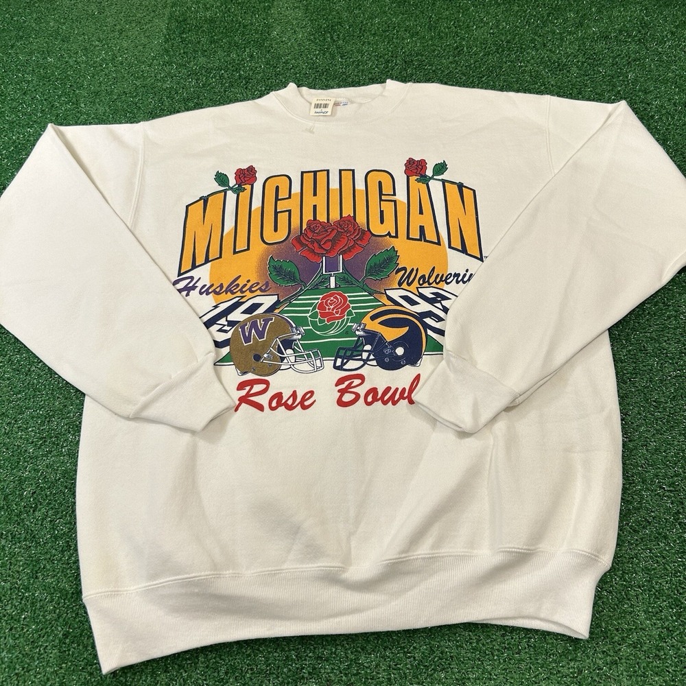 Jostens 1992 Rose Bowl Sweatshirt Mens Large White Michigan Wolverines Vintage